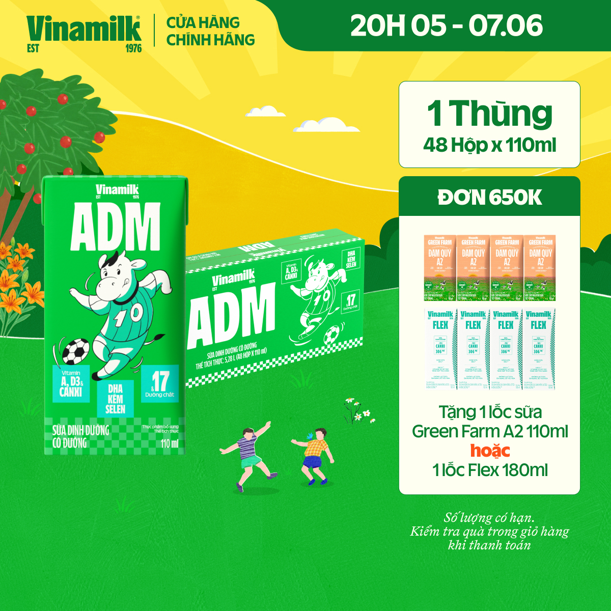 2 Thùng Sữa dinh dưỡng Vinamilk ADM Gold IQ Có đường Hộp 110ml - 48 hộp/Thùng