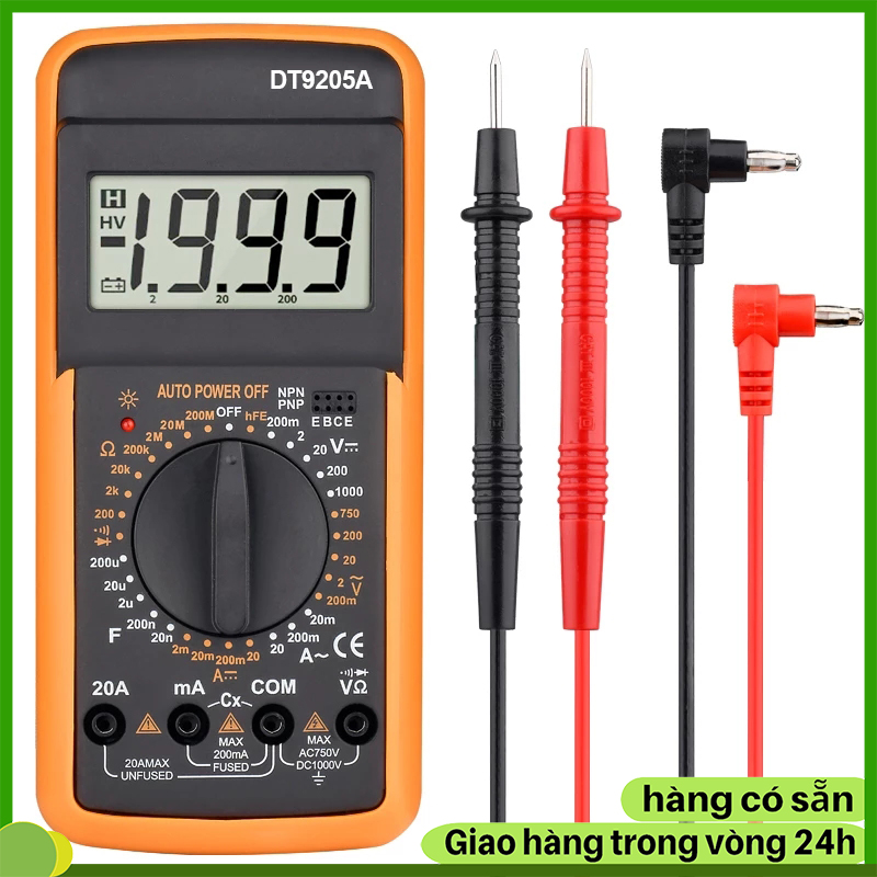 Đồng hồ đo điện Đồng hồ đo vạn năng Excel DT-9205A điện tử dành cho kỹ thuật (Đen phối vàng)