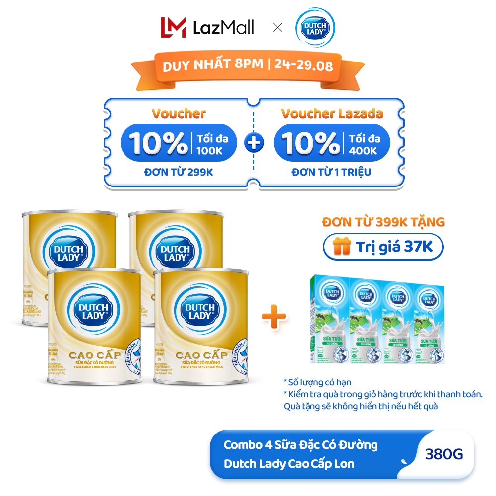Combo 4 lon sữa đặc có đường dutch lady cao cấp lon 380g/lon