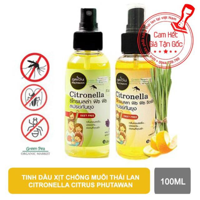 Tinh dầu xịt chống muỗi citronella citrus phutawan 100ml - thái lan - sả và vỏ cam