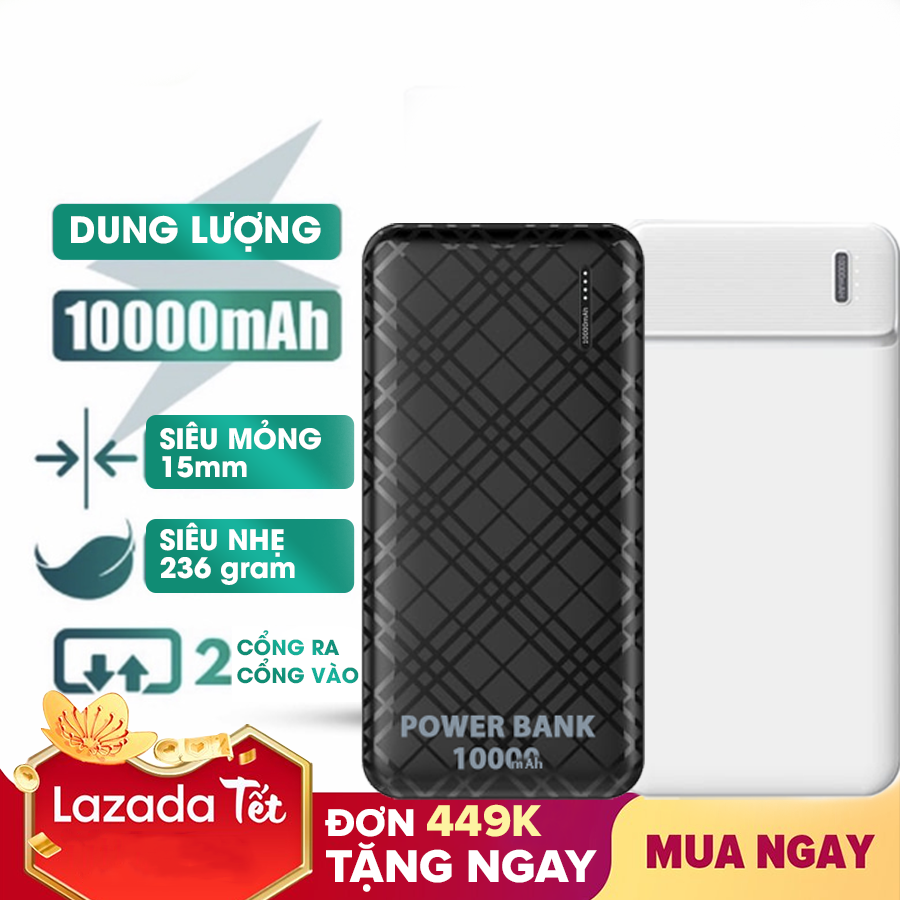 [HCM]Phụ Kiện 1 cục Pin sạc Dự Phòng Dung lượng 10.000mAh Input 5V 2A / Output 5V 2.1A - Hai cổng sạc - hàng chuẩn công ty bảo hành 12 tháng