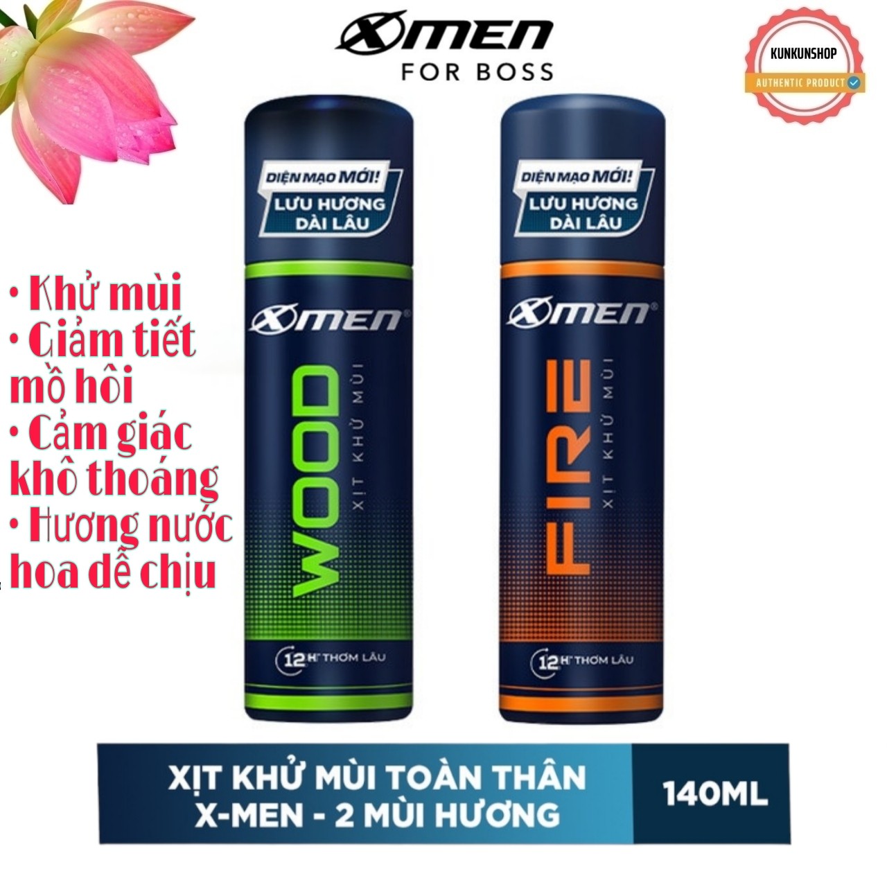 Combo xịt khử mùi toàn thân Xmen Wood - Fire 140ml