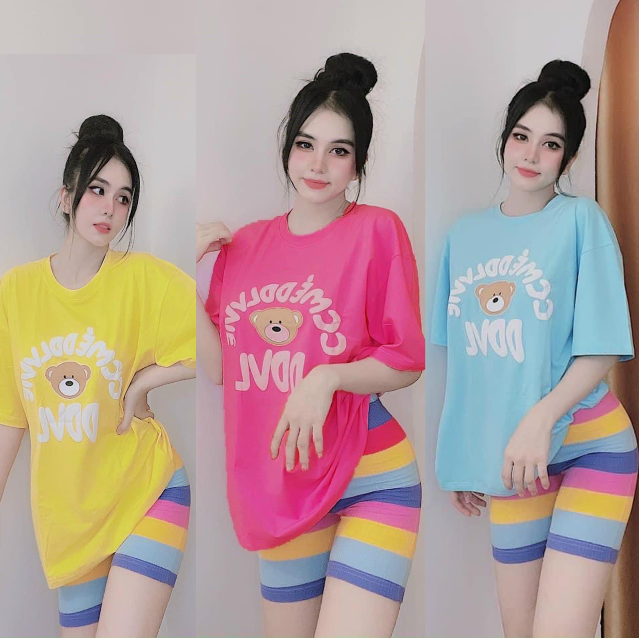 Đồ Bộ Nữ Mặc Nhà Anquachi Thể Thao Đẹp Thun Cotton Nữ Mặc Ngủ Ở Nhà Dễ Thương Quần Lửng Cute S131