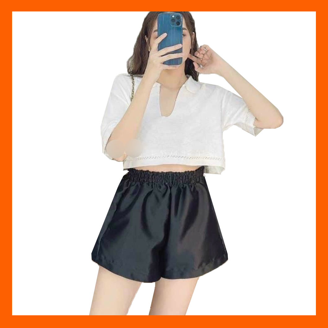 Áo croptop nữ trơn kiểu cổ sơ mi