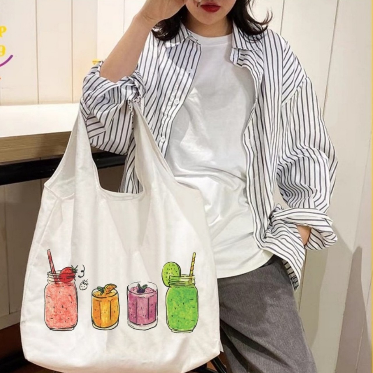 [HCM][HÀN QUỐC] Túi tote  Túi tote vải  Túi đeo vai  đeo chéo loại to vải mềm phong cách Hàn Quốc hàng chất lượng cao giá rẻ mix đồ cực đẹp-2020