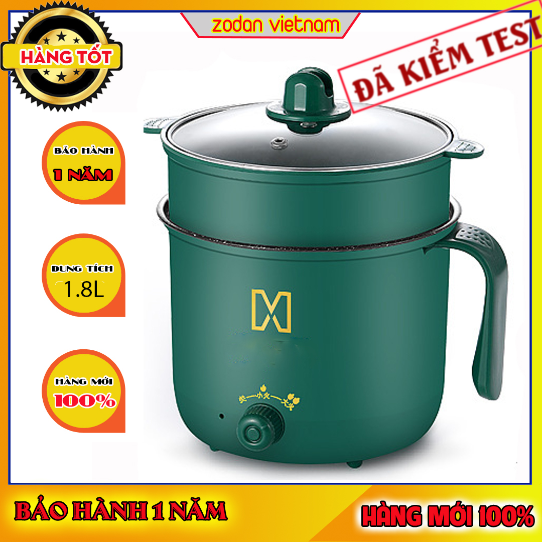 [HÀNG TỐT] Nồi Lẩu Điện Mini Đa Năng Chống Dính, Xửng Hấp 2 Tầng Dung Tích 1.8L Nấu Lẩu, Hấp Trứng, Nấu Cháo + Tặng Kèm Khay Hấp