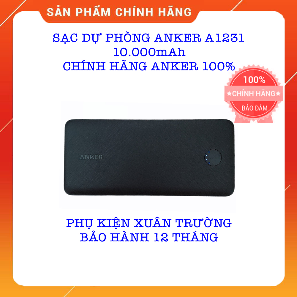 Sạc dự phòng anker power core slim 10.000 mah pd - a1231 nobox, sạc nhanh max 18w - chính hãng anker - bảo hành 12 tháng