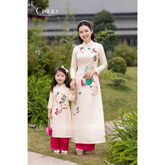 Áo Dài Tết Bé Gái Cao Cấp Loại 1 [H&H] Áo Dài Tết Cách Tân Cho Bé Gái Áo Dài Bé Gái Thêu Hoa Cao Cấp Cực Đẹp Hàng Loại 1