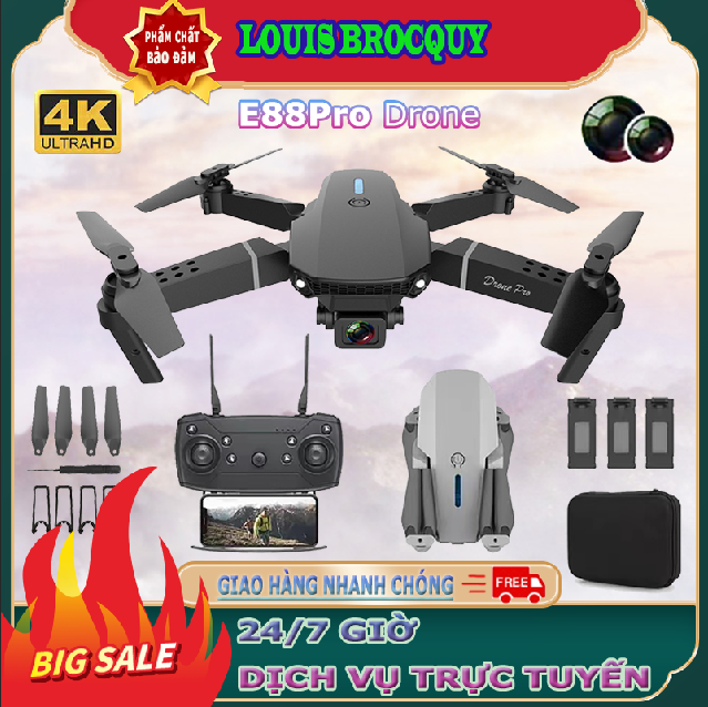 Máy Bay Flycam E88 Pro Drone 1080p HD Camera Kép Có Định Vị WiFi, có thể chuyển đổi góc nhìn tự do, được trang bị ba pin cho thời lượng pin, điều khiển khoảng cách siêu xa 50-100M và thao tác bằng cử chỉ thông minh