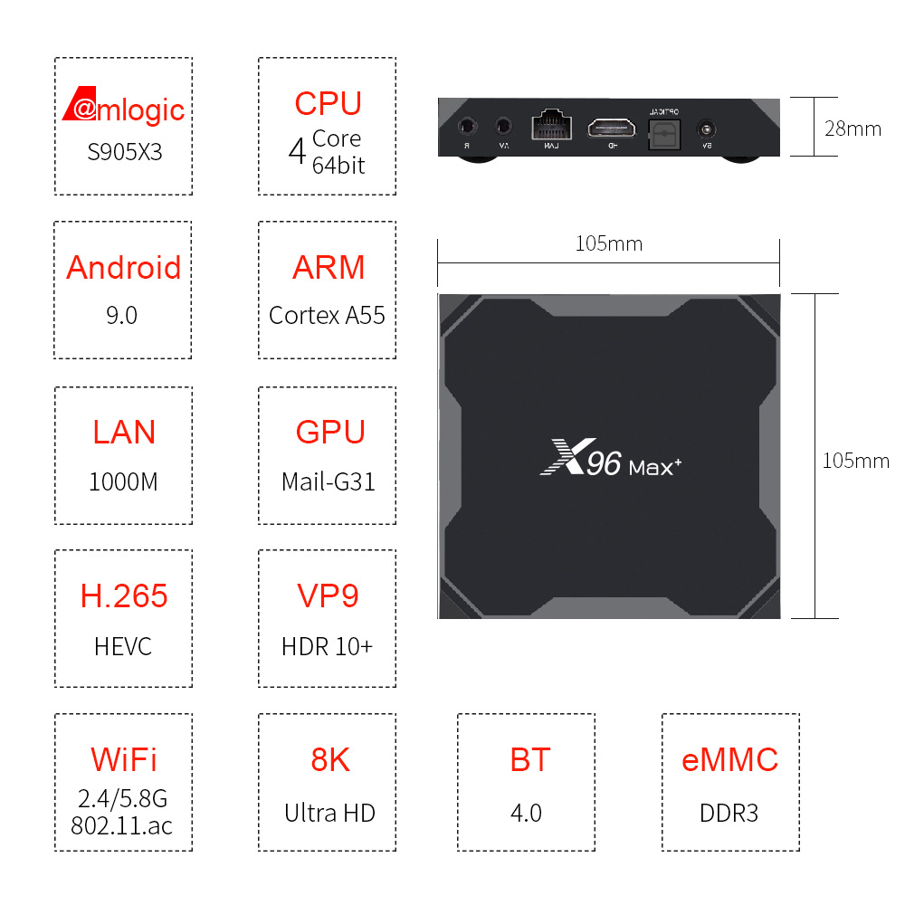 Hộp tv box android x96max + set-top box s905x3 wifi gigabit mạng bluetooth 8k; ram 2g; rom 16g