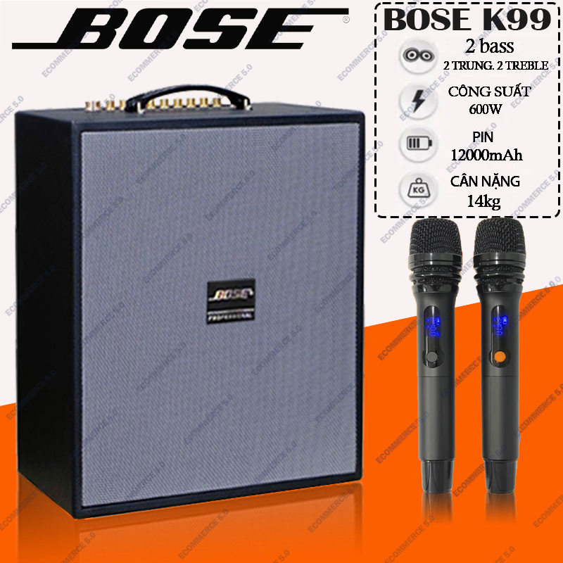 HÀNG Mỹ |  Loa Xách Tay Bose K99 Pro 6 Đường Tiếng - 2 Bass Đôi 22cm, 2 Loa Trung ,2 Loa Treble ,  Công Suất 600W,  Kèm 2 Micro Cao Cấp, Âm Trầm Cực Mạnh Và Âm Thanh Sáng, Tách Biệt Đến Từng Nốt Nhạc,Chất Lượng Hoàn