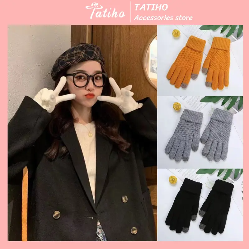 Găng tay unisex nam nữ Bao tay len đan dày dặn họa tiết trơn cổ tay phối màu phong cách basic thời trang Hàn - GT001