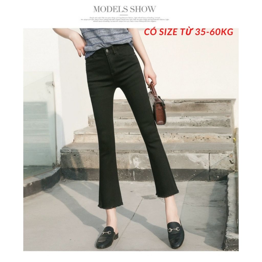 Quần jean nữ cạp cao ống loe 59 cắt gấu