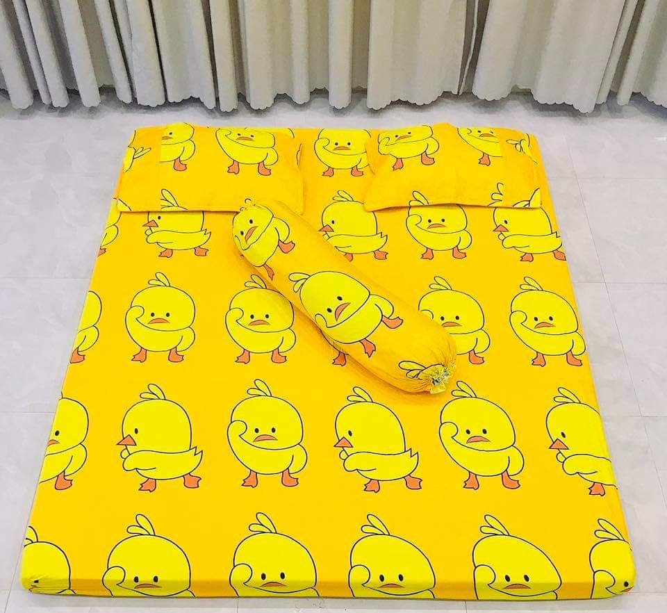 Bộ ga gối kèm vỏ gối ôm cotton poly,đủ kích thước mẫu vịt vàng mới