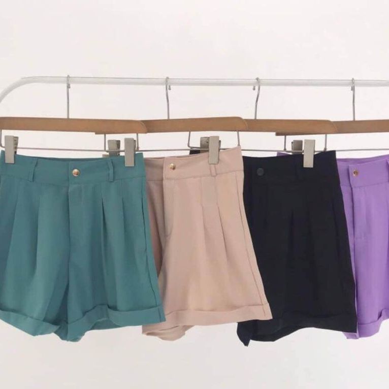 Quần short nữ lưng cao gập gấu