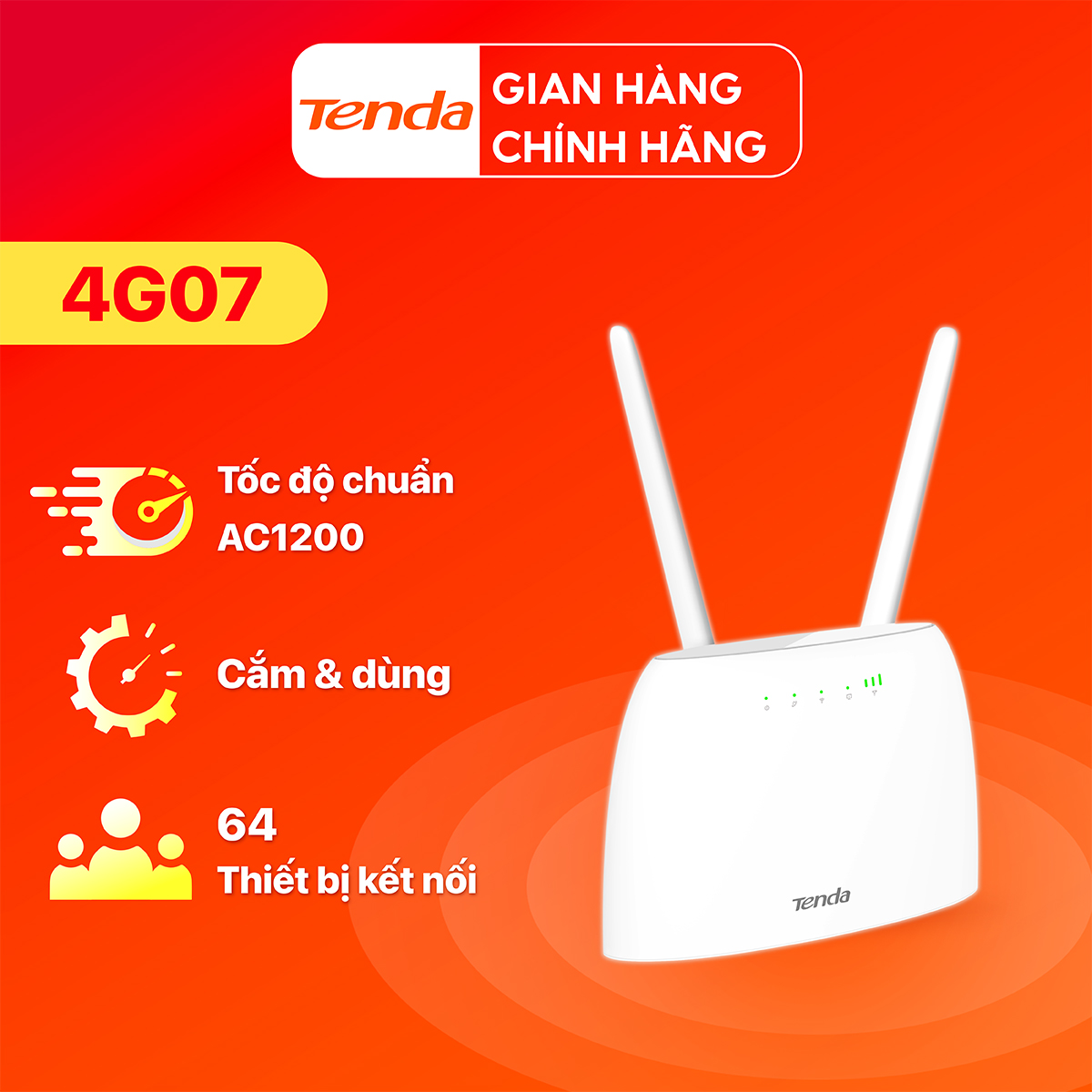 Bộ phát Wifi Tenda 2.4G&5G di động dùng sim 4G LTE 4G07 Chuẩn AC 1200Mpbs cao cấp - Hãng phân phối chính thức