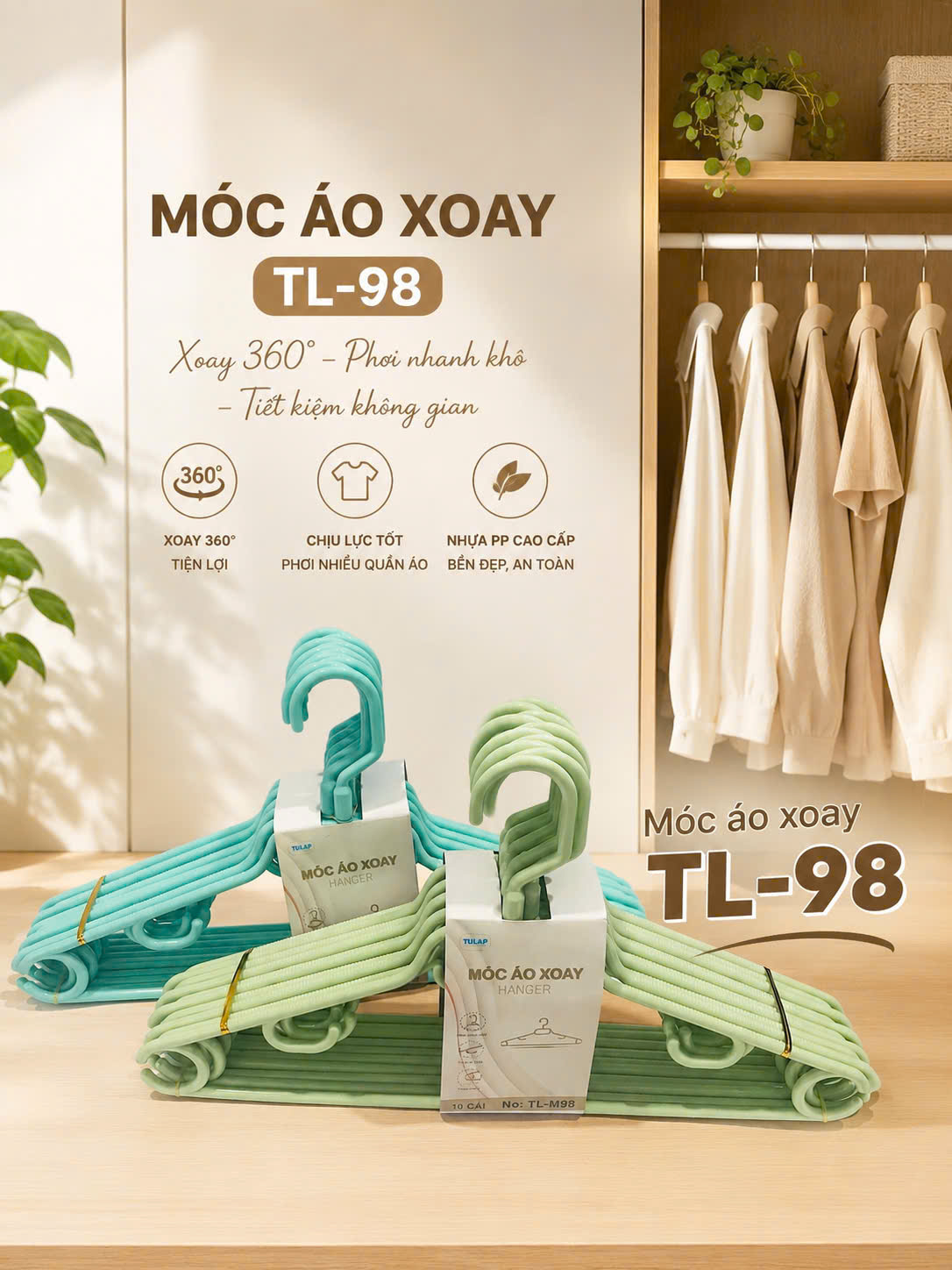 Móc áo xoay nhựa tự lập tl98 - 10c