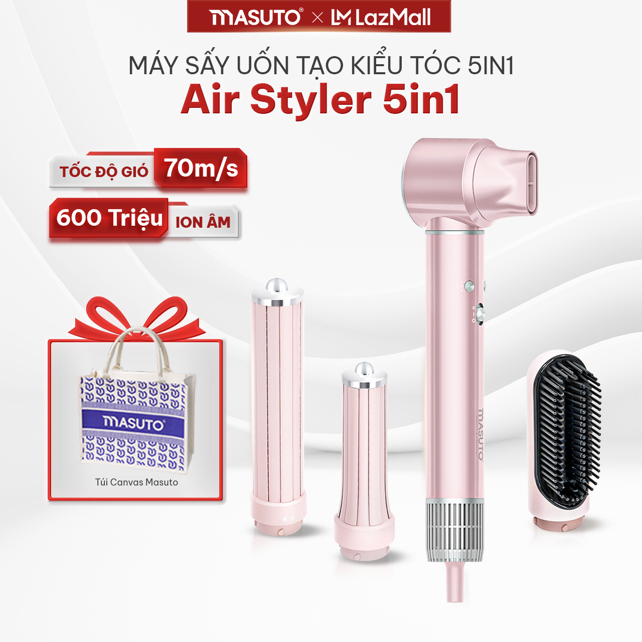 Máy Sấy Và Tạo Kiểu 5 Trong 1 Masuto AirStyler Công Nghệ Ion Bảo Vệ Tóc Tạo Kiểu Bảo Hành 24 Tháng