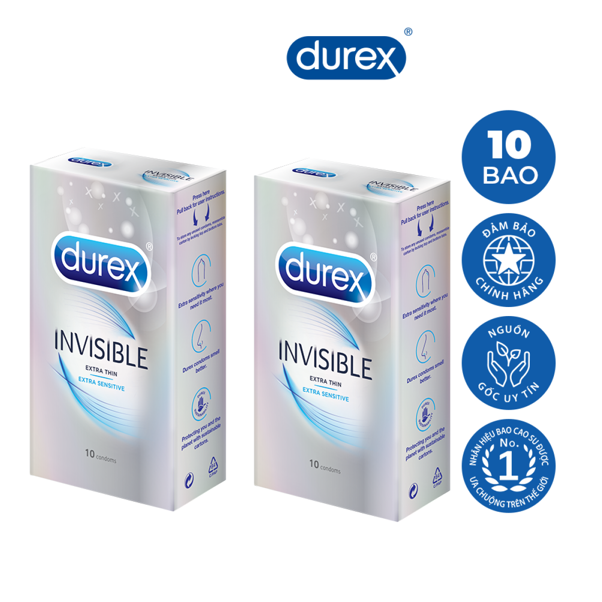 [ COMBO 2 Hộp ]Bao Cao Su Durex Invisible Extra Thin cực siêu mỏng Hộp 10 Chiếc [che tên người mua] -