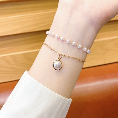 Vòng tay 2 lớp chuỗi hạt quả lắc xinh xắn - KT05