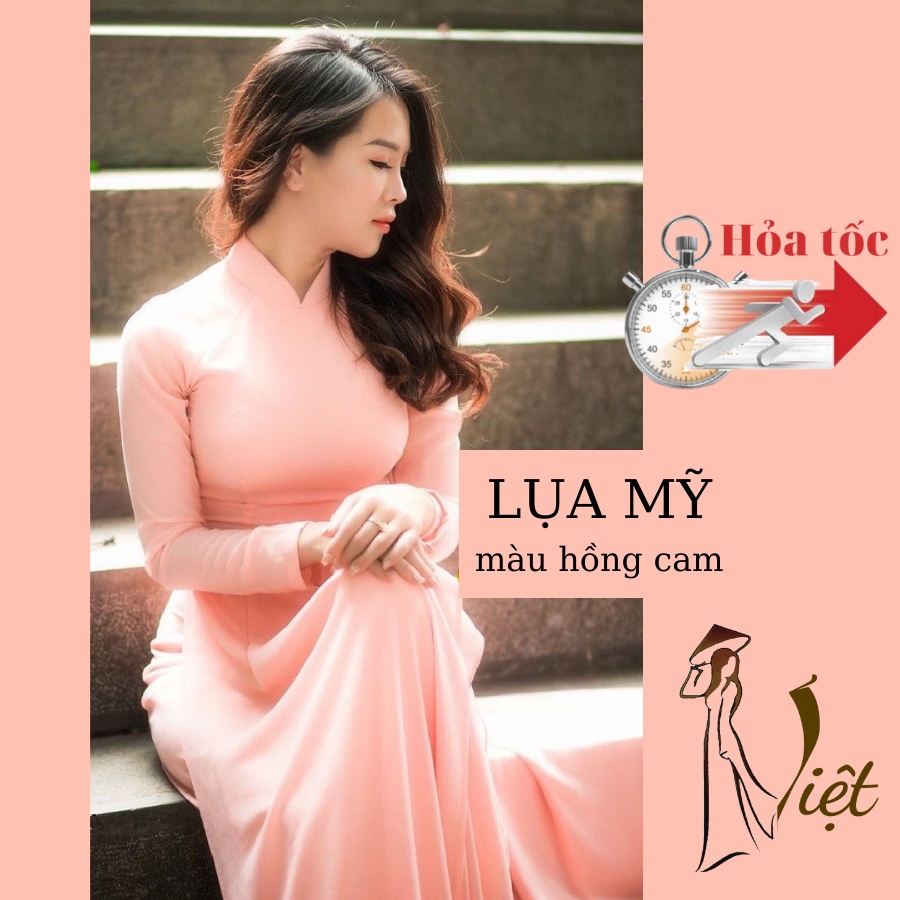 Áo Dài Màu Hồng Cam Trơn Truyền Thống May Sẵn Lụa Mỹ Cao Cấp