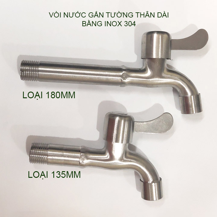 Vòi nước lạnh bằng inox 304 gắn tường thân dài 135mm-180mm tùy chọn D20mm