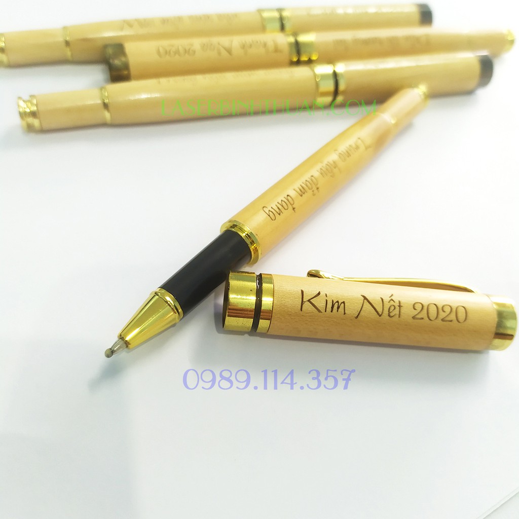 Bút gỗ khắc tên theo yêu cầu - Bút gỗ nắp mực gel nước - BG01 | LASER BÌNH THUẬN - BT GIFT