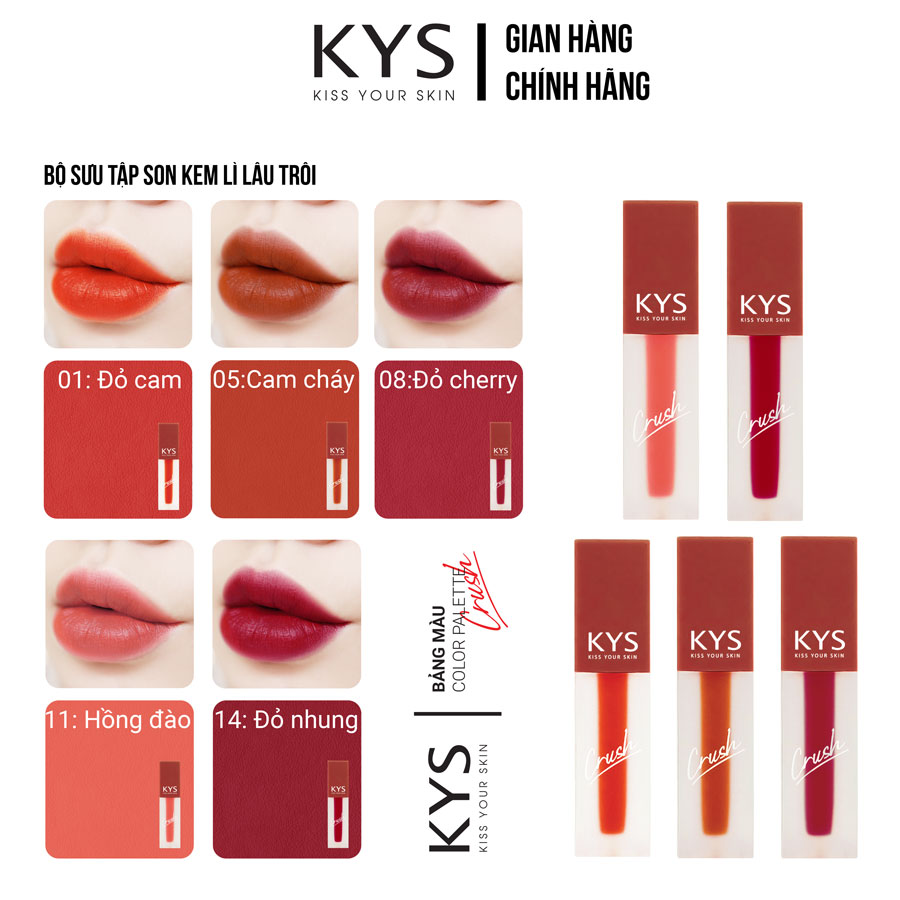 Son kem lì lâu trôi mềm môi KYS Crush chocolate Matte Liquid Lipstick, son không chì màu siêu đẹp