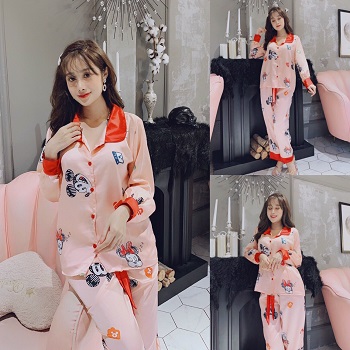 Đồ bộ nữ satin lụa mặc nhà in hoạt hình siêu dễ thương xinh xắn
