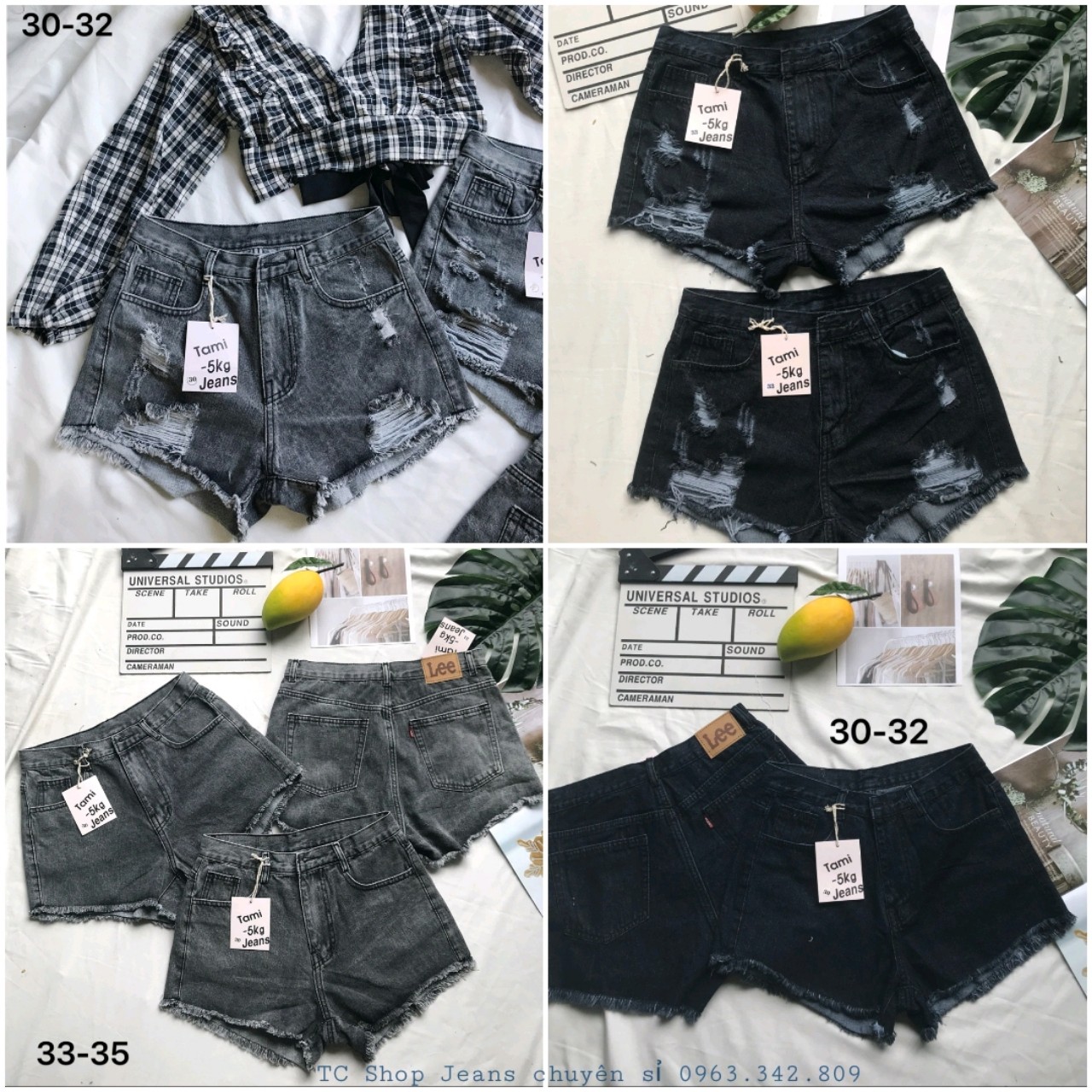 [HCM]Quần Short jeans Nữ size lớn 30 đến 35 4 Kiểu - Đen Xám - TCshopjean