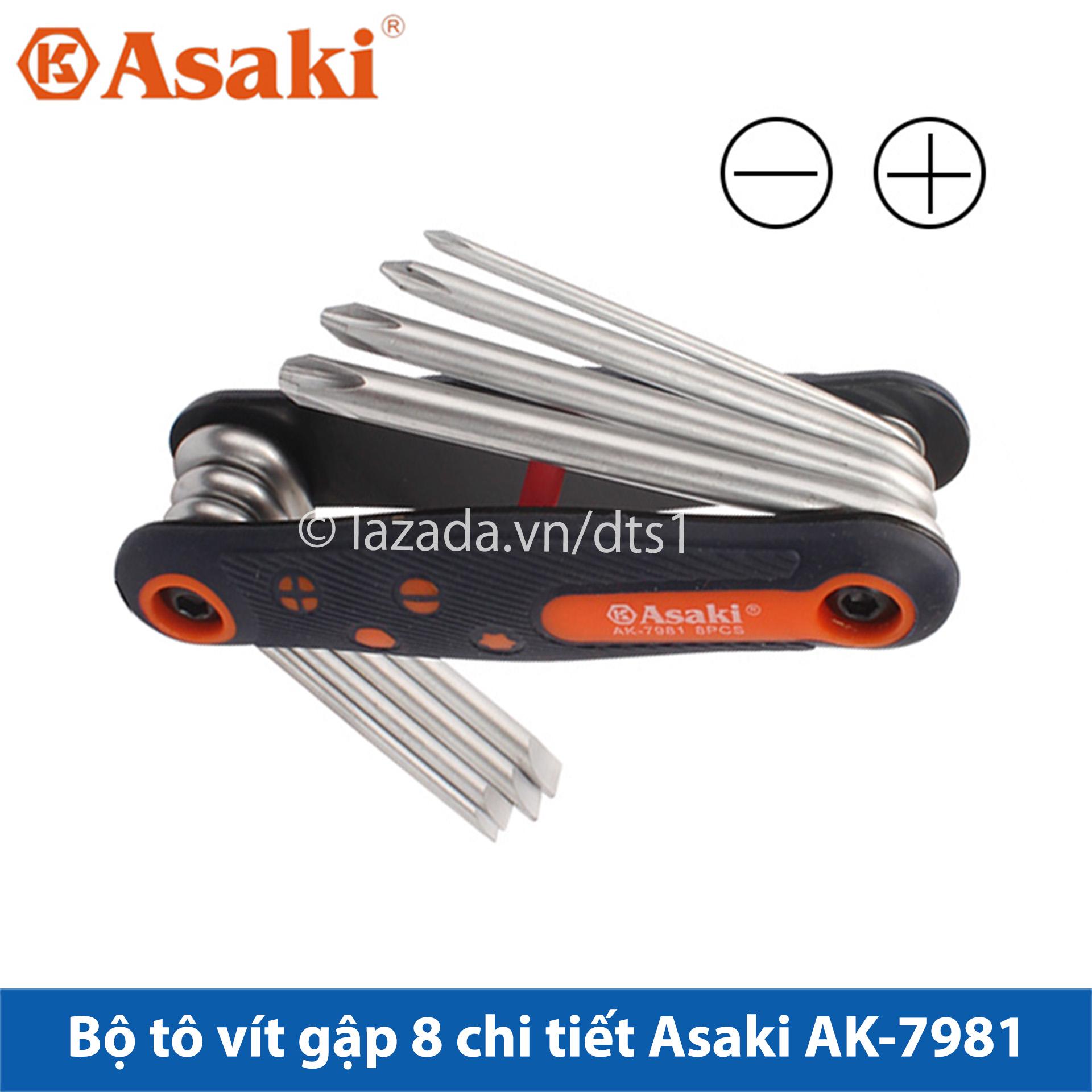 Bộ tô vít gập - bộ tua vít xếp đa năng 8 trong 1 asaki ak-7981