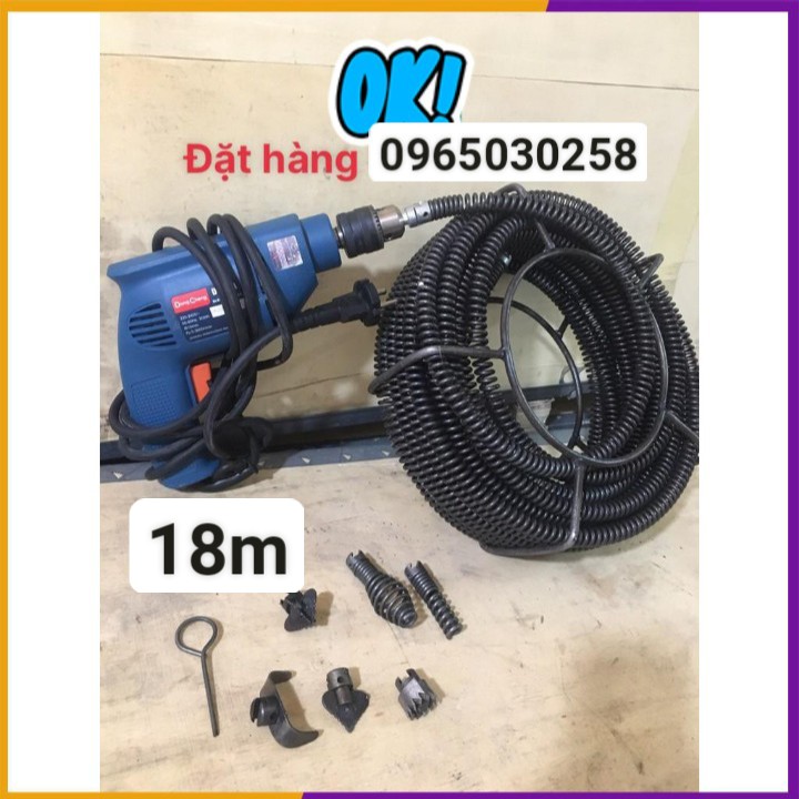 Dây thông tắc cống phi 16 dài 18m gồm 6 đâu thông và 1 đầu kết nối