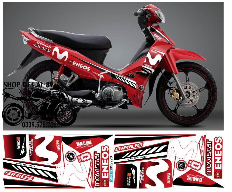 Tem chế Sirius Movistar Đỏ Trắng MS 892228 - Tem rời 3 lớp cao cấp - Dán xe sirius xăng cơ