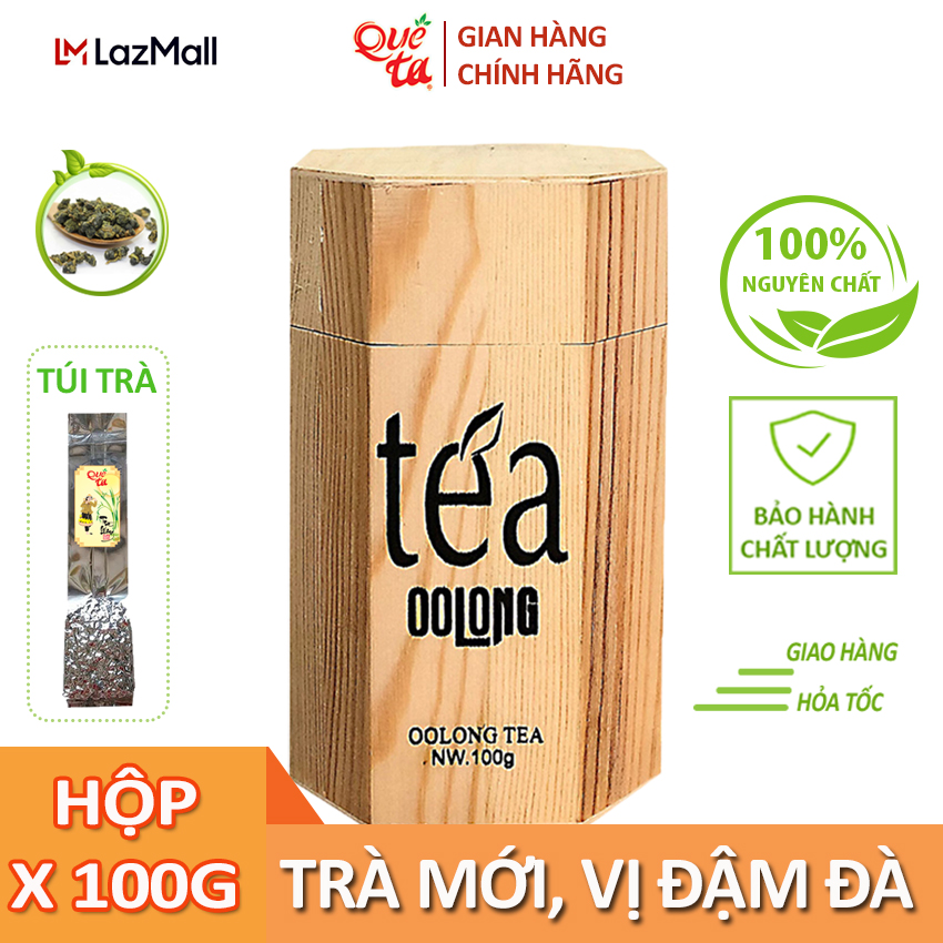 Trà ô long/oolong/olong Quê Ta hộp gỗ 100g, chính hãng, nguyên chất 100%, vị đậm đà, thơm tự nhiên, chát nhẹ, ngọt hậu