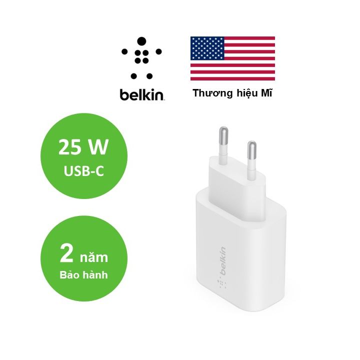 Củ sạc belkin 25w pd 3.0 & pps - wca004dqwh wca004krwh - hàng hãng phân phối