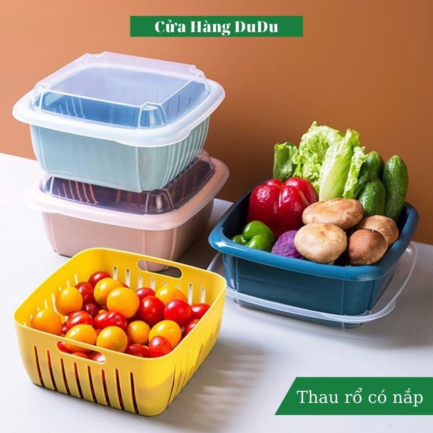 [Combo 3-4] Bộ Thau Rổ Nhựa Kèm Nắp Đậy 3in1 - Hộp Đựng Thực Phẩm Có Rổ Và Nắp Đậy Đa Năng Để Tủ Lạnh Bảo Quản Đồ Ăn