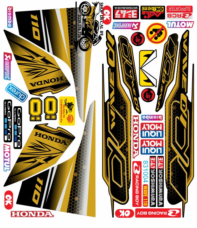 Tem Rời WAVE ALPHA 110 VÀNG ĐỒNG ĐEN MÃ 831004 (Tem 3 Lớp Chống Bay Màu)