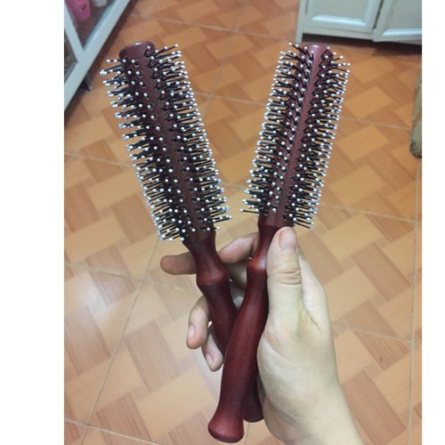 (cao cấp) Lược tròn tạo kiểu cán gỗ chuyên tạo kiểu tóc, lược tròn chải tóc