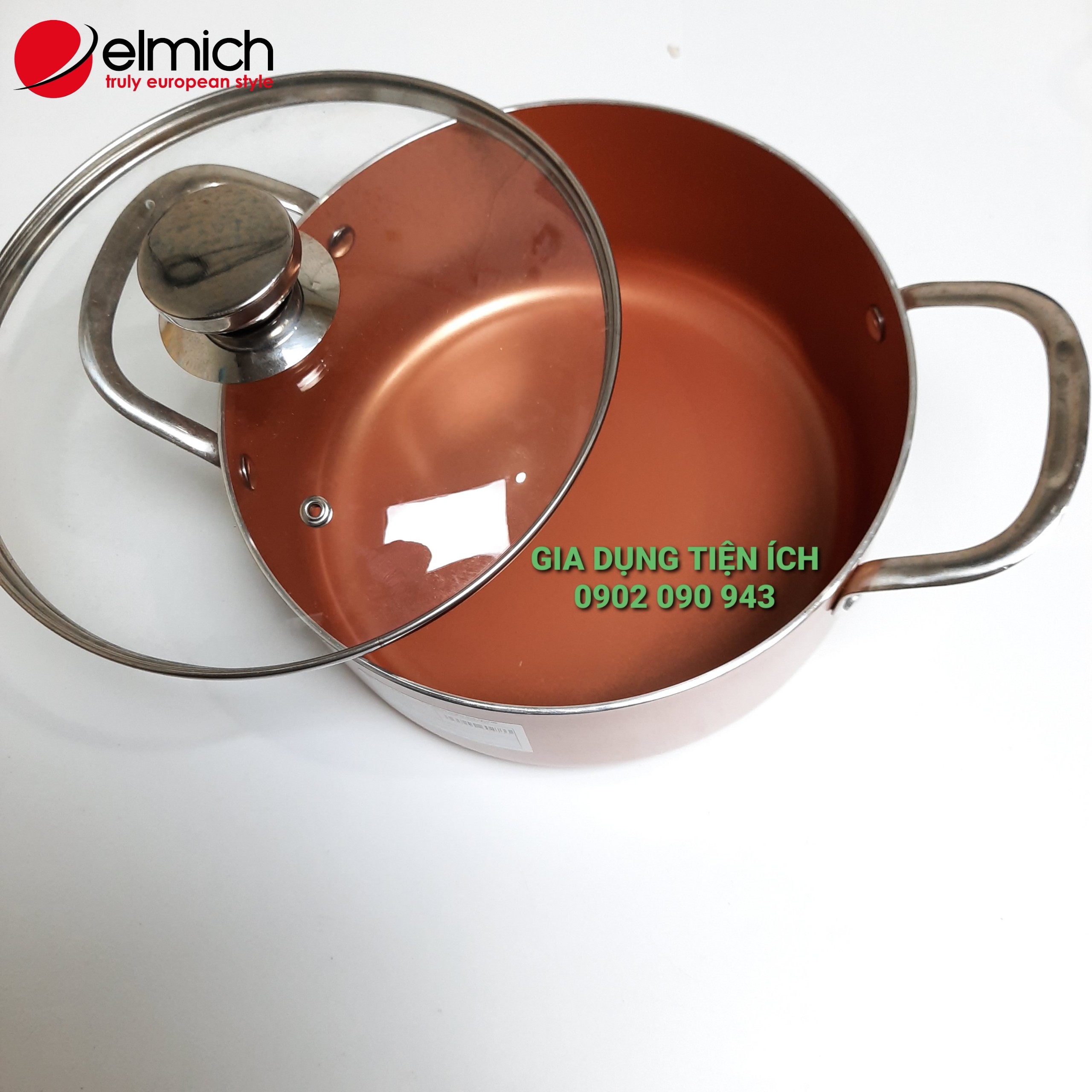THANH LÝ Nồi phủ sứ chống dính Elmich hàng chính hãng siêu đẹp size 20-24cm- dùng cho mọi loại bếp