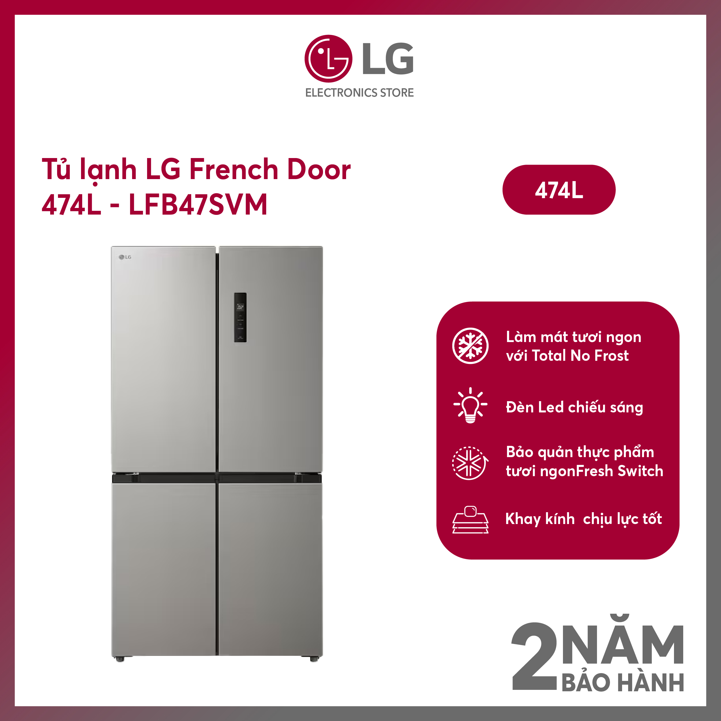 [FreeSHIP COD + Lắp Hà Nội] Tủ lạnh LG Inverter 474 lít Multi Door LFB47SVM màu bạc