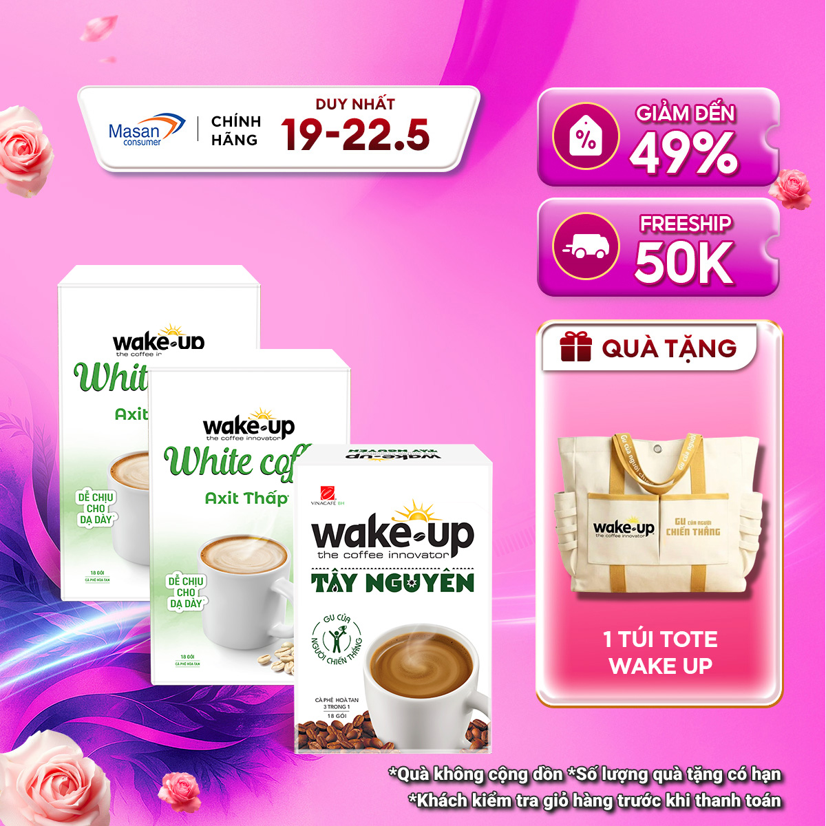 [Chọn loại] Combo Cà phê hòa tan Wake up White Coffee - gói x 18g và Cà phê hòa tan Wake up Tây Nguyên - gói x 16gr