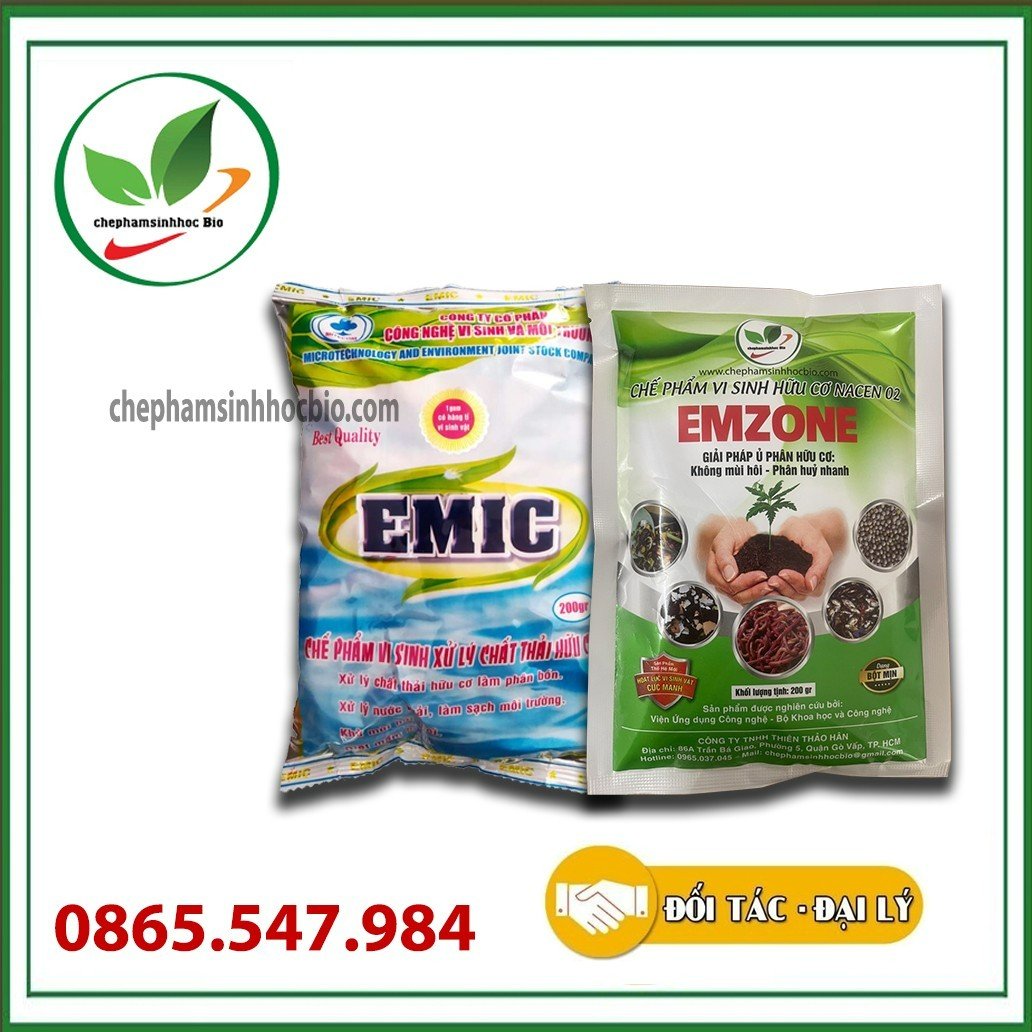 Combo bộ đôi chế phẩm sinh học EM(Emic)+Emzone. Xử lý thức ăn nhà bên, ủ mùi. Gói 200gr