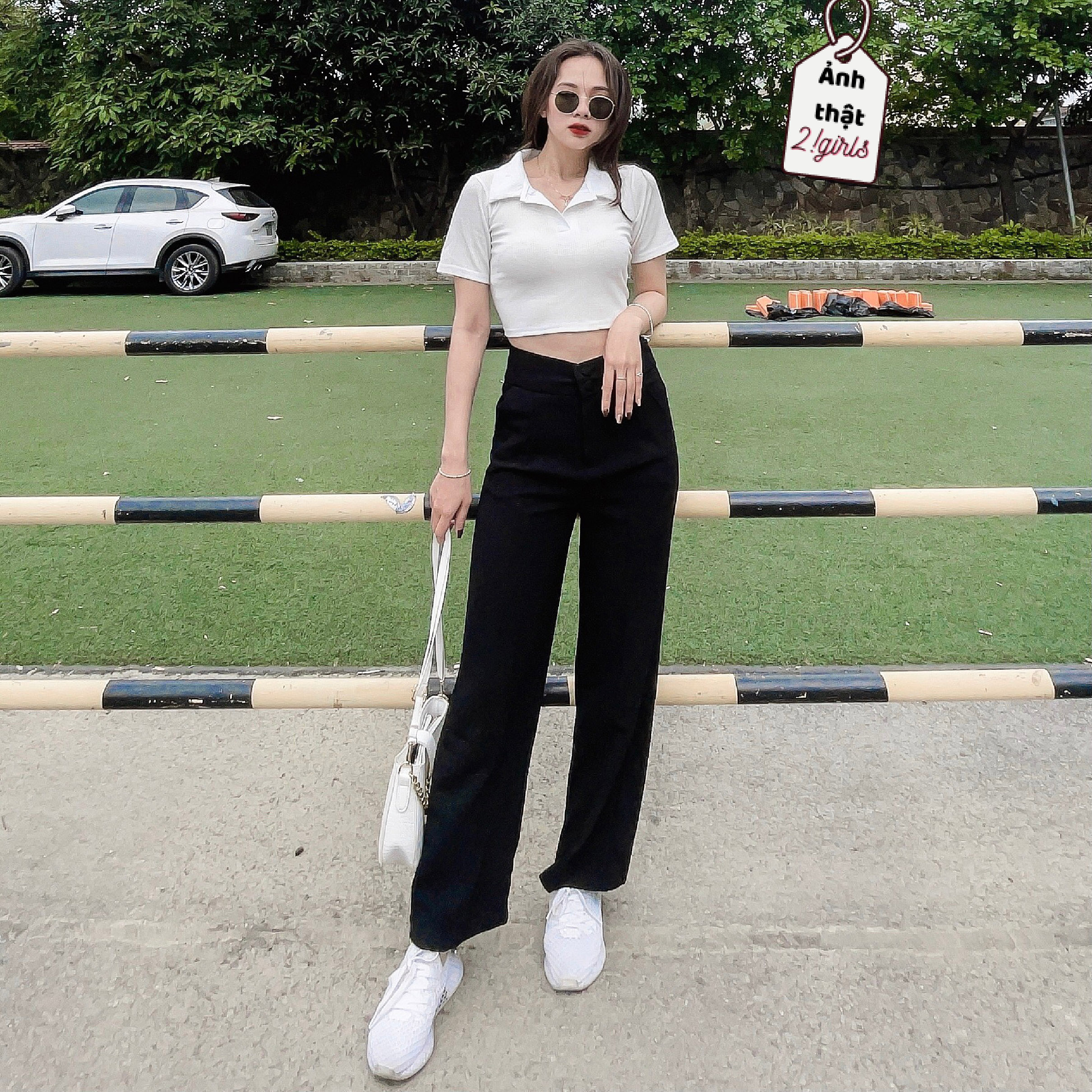 [BÁN SỈ] Quần suông cạp cao 2 cúc bọc dáng dài quần ống rộng form chuẩn phong cách Hàn Quốc 2Girls -A03
