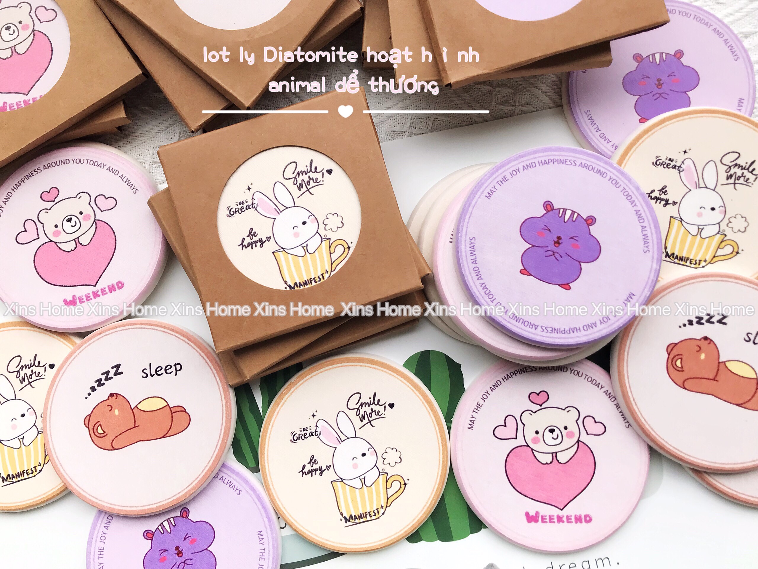 Lót ly/Đế lót ly Diatomite animal hoạt hình dể thương/lót ly cute
