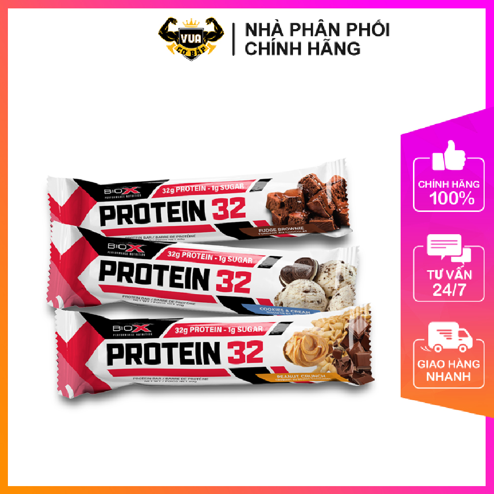 Thanh Bánh Ăn Kiêng Protein 32 Bar BioX - Thơm Ngon Có Nhiều Vị - Hộp 12 thanh lớn