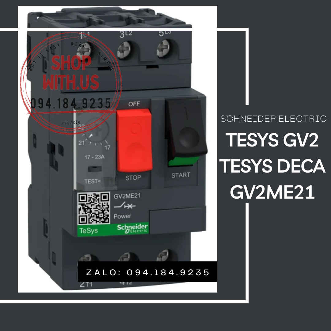 Cầu dao bảo vệ động cơ schneider gv2me21- cb bảo vệ động cơ 3 cực schneider - gv2me21 schneider 17a-23a - 3p - 690v