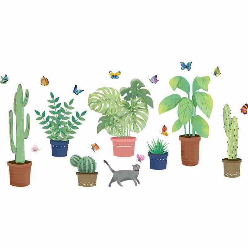 Decal tranh dán tường chậu cây xương Rồng 05