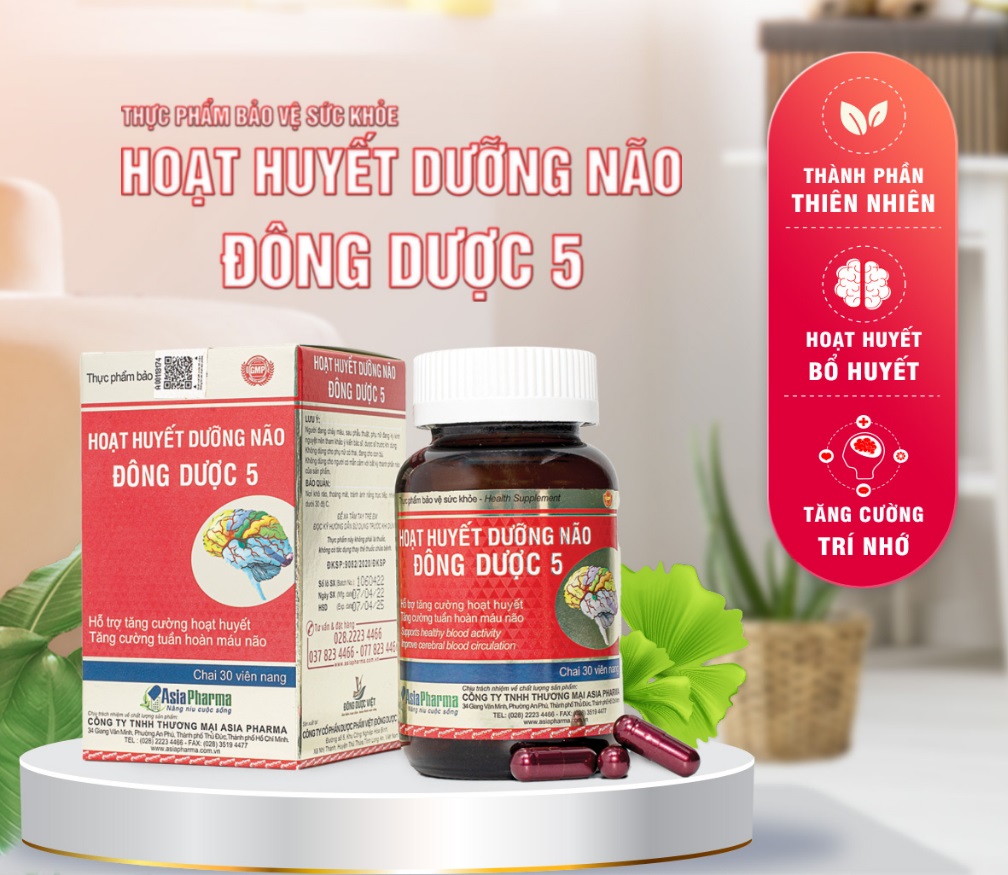 COMBO 10 Hộp Hoạt huyết dưỡng não Đông Dược 5 Asia Pharma hỗ trợ thiểu năng tuần hoàn não (30v/hộp)