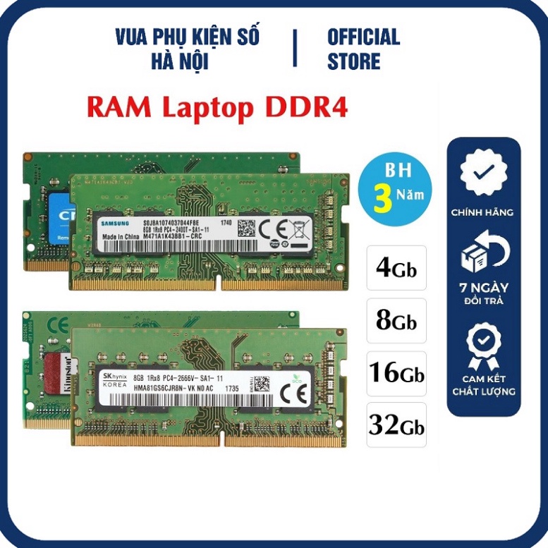 Ram laptop ddr4 16g 8g 4g bus 2133 2400 2666 3200 nhiều hãng hàng chính hãng - bảo hành 3 năm