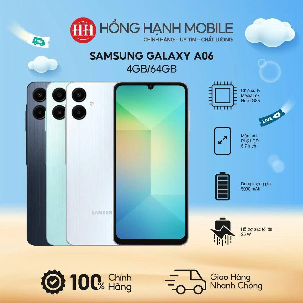  Điện Thoại Samsung Galaxy A06 4GB 64GB - Hàng Chính Hãng 